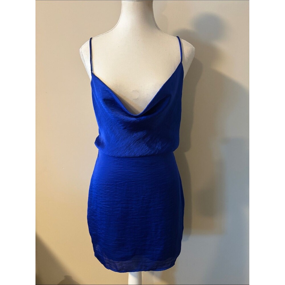 Lucy in the Sky Masha Cowl Neck Spaghetti Strap Mini Dress - Royal Blue. Size S